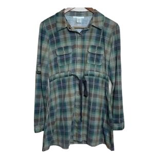 Charlotte Russe large green plaid tunic snap top ☆☆♡♡